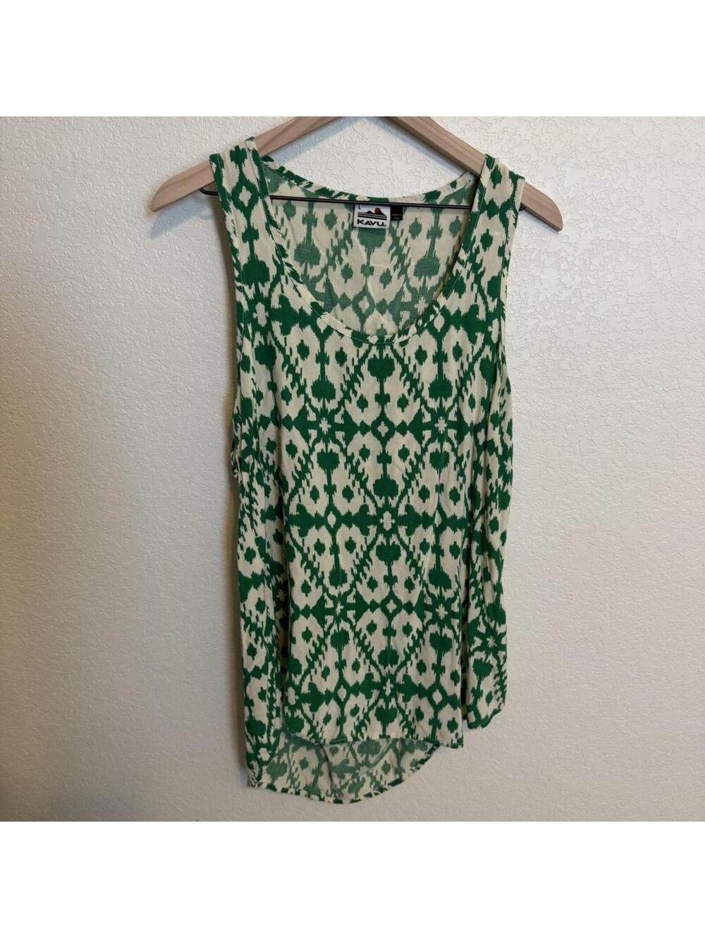 Kavu Green and White Open Back Outdoorsy Tank, Large